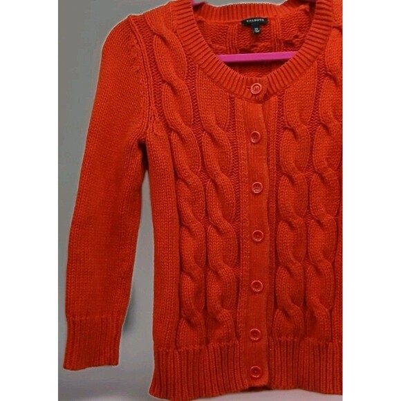 Talbots XS Rust Orange Chunky Cable Knit Cardigan Wool Blend Preppy Cabin Granny - Picture 2 of 8